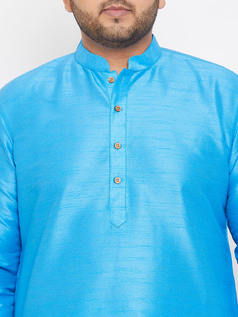 Vastramay Men's Plus Size Aqua Blue Silk Blend Kurta Pyjama Set